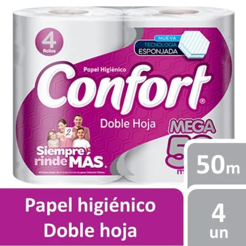 Confort Mega Papel Higiénico - 50 mts x 4 Rollos